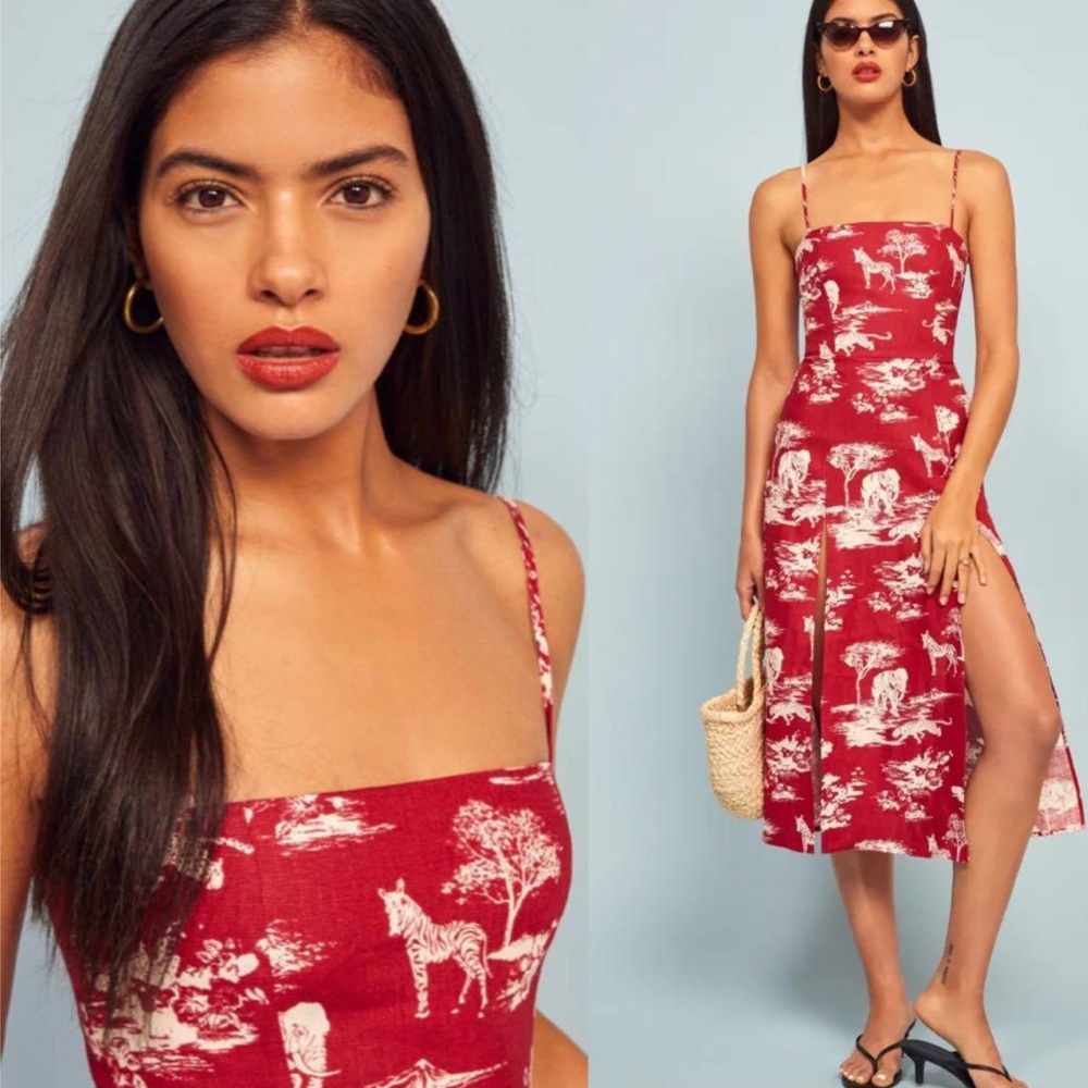 Reformation Red and White Animal Print Dress